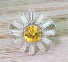 Sunflower style 1.25 CT Round cut canary yellow citrine with CZ Engagement Ring
