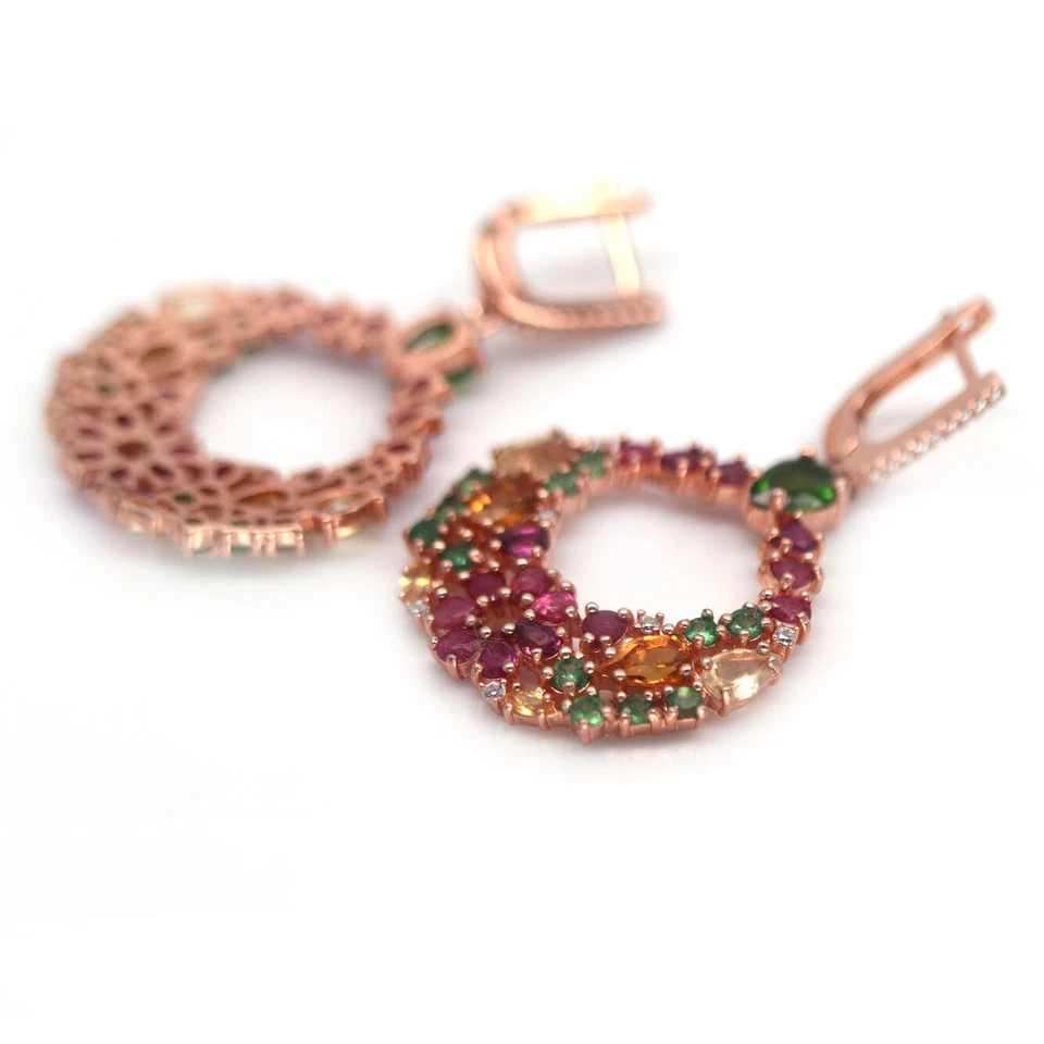 Unheated Chrome Diopside, Citrine, Ruby, Tsavolite,.Earrings 925 Sterling Silver - Image 2 of 4