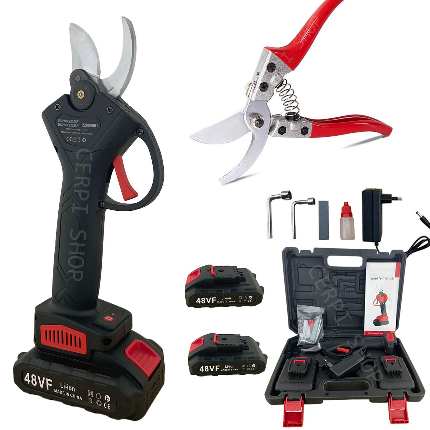 KIT FORBICI A BATTERIA DA POTATURA  2 BATTERIE 48V + CESOIA MANUALE+ ASSISTENZA
