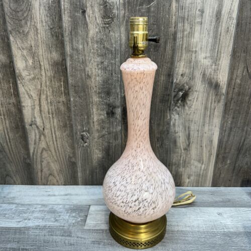 Vintage MCM Murano Pale Pink Swirl Glass Brass Boudoir Table Lamp Ornate Base - Picture 2 of 19