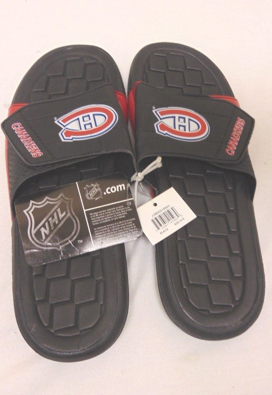 NHL Hockey Montreal Canadiens Slide Sandal Flip Flop Beach Shoe Black Red New NHL Sandal Hockey Montreal Canadiens Slide Sandal NHL Flip Flop Beach Shoe Black Red New 0bb306