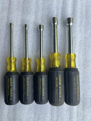 Klein Tools 630 Nut Drivers Lot of (5)  1/2  7/16  11/32   1/4  3/16 SAE 6 Point