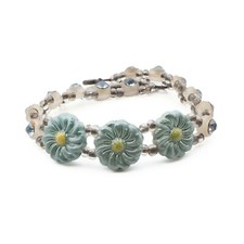 Vintage Czech bracelet pearl flower blue rhinestone cup glass beads