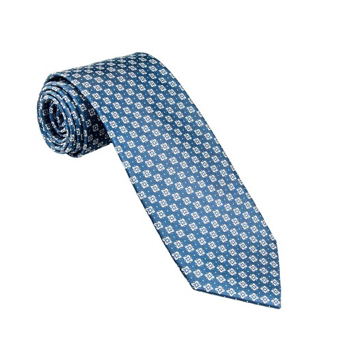 Cravatta Uomo Skinny Lusso Bronzo E Blu - Tessuto Barocco Con Ricami, Lunghezza Classica