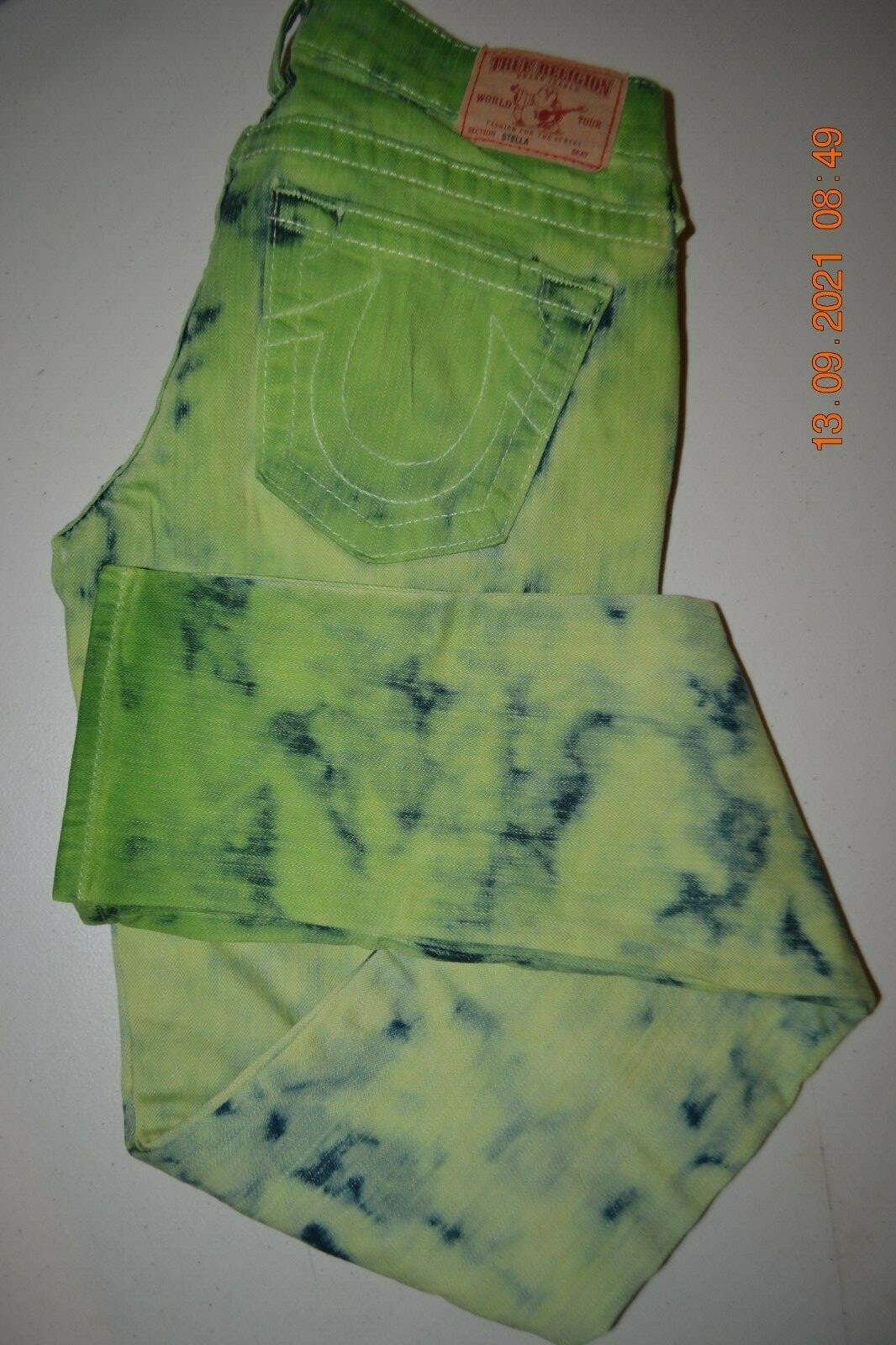 True Religion Women's Stella Skinny No Pocket Flaps Lime Green Jeans Sz 27x34