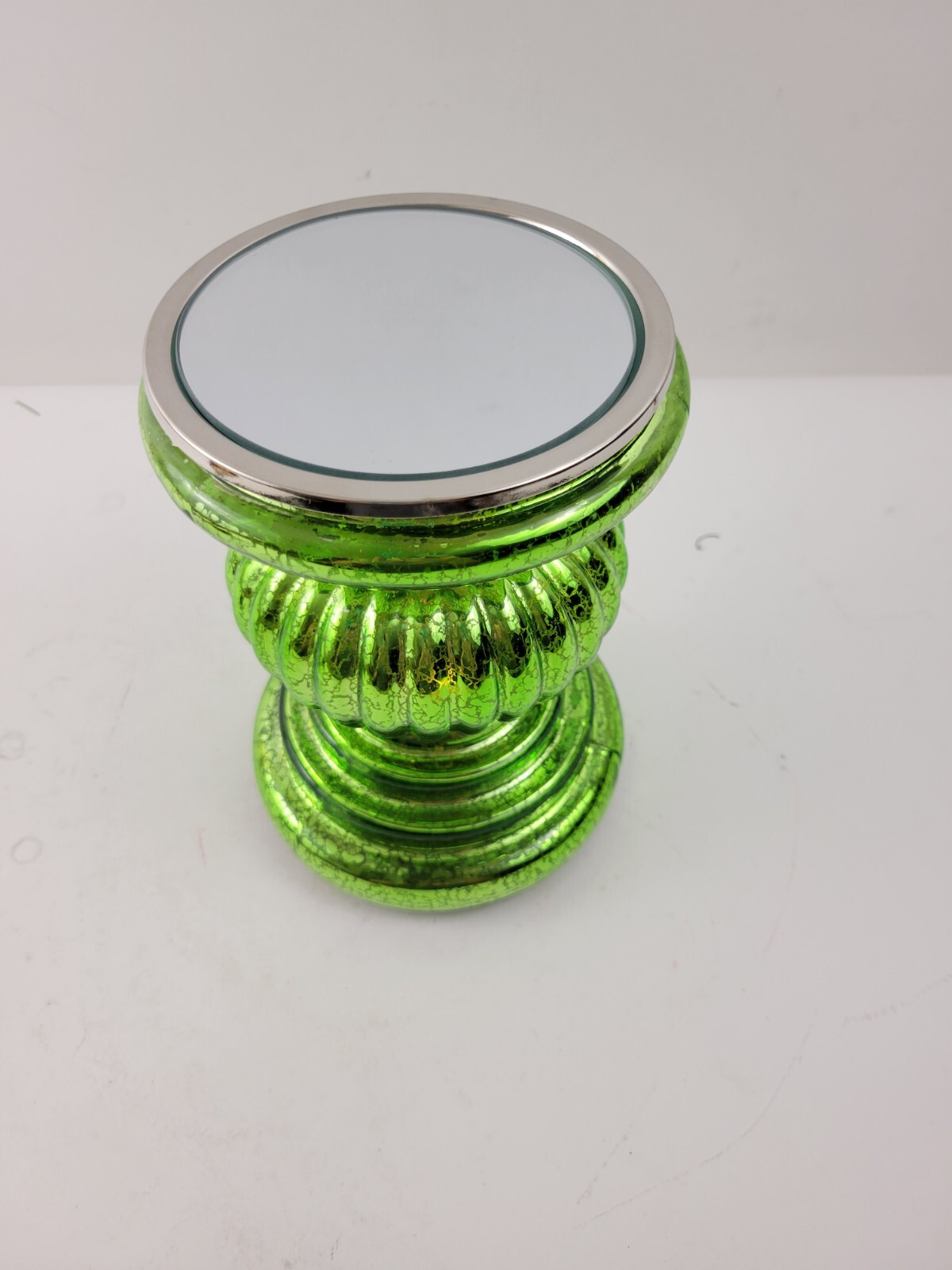 Mercury Glass Pedestal with Mirror Insert Green by Valerie