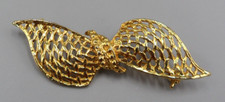 Vintage Bow Brooch Gold Tone Filigree Open Work 3"