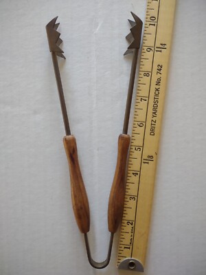 Vintage Brass Claw Tongs Wooden Handles