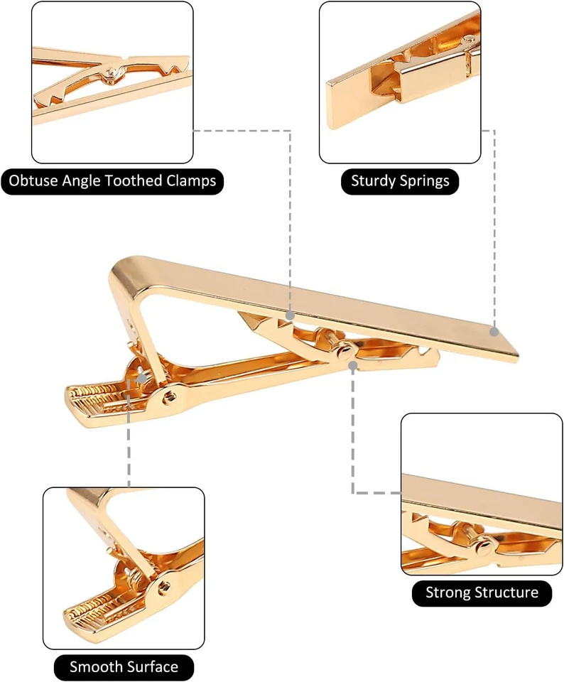 5P Tie Clips For Men, 5 Different Classic Tie Bar, Stainless Steel Tie Clip for - Image 3 of 4