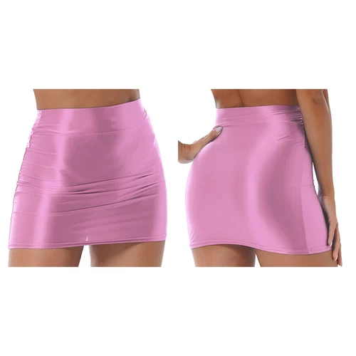 Sexy Damen glänzend Stretch Bleistift Bodycon Röcke hohe Taille Minirock Clubwear - Bild 20 von 90