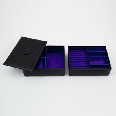 Bey-Berk BB620BLK Black Leather Stacked Jewelry Box with 2 Watch Pillows, Slots 