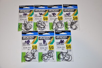 Owner 5178-151 # 5/0 SSW Saltwater Up Eye Circle Hooks 5Ct 7 packs