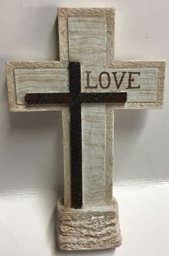 Small Tan Standing Love Cross 4 1/4” Tall X 3 3/4” Wide