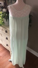Vintage Night Gown Size Large L/42 Nylon Silky Nightie Pale Green W/Lace