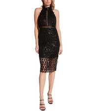Bardot Womens Sequined Lace Sheath Dress, Black, 8