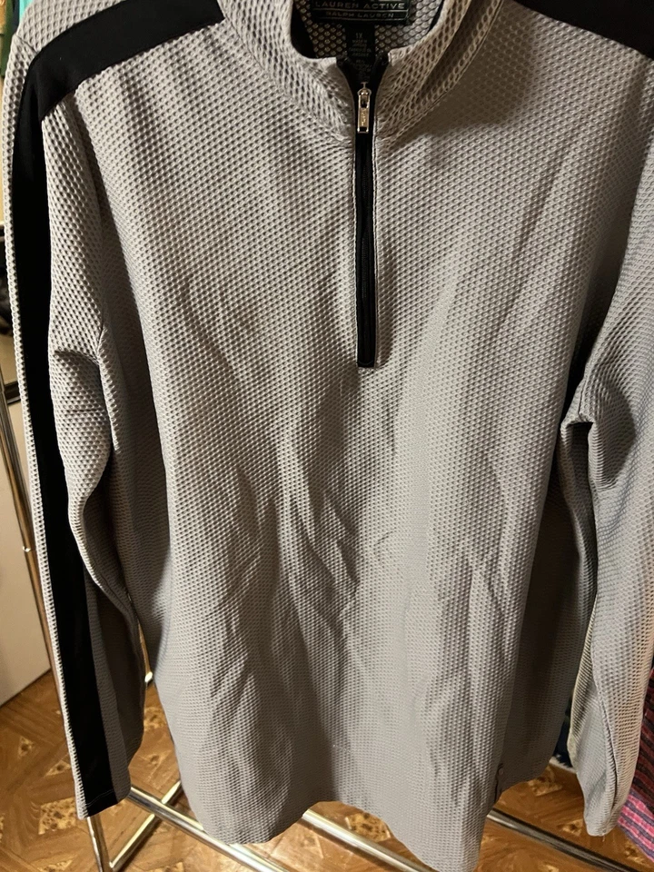 Top LRL Active Ralph Lauren para mujer 1X gris tejido gofre 1/4 cremallera cuello falso  Foto 2 de 4