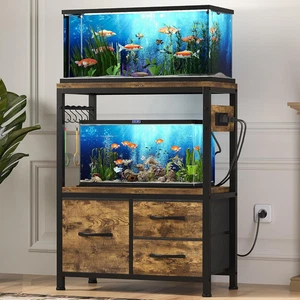 10-20 Gallon Fish Tank Stand with Drawer & Power Outlet, Rustic Brown