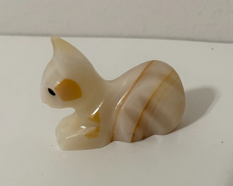Handcarved Alabaster Small Cat Figurine Trinket