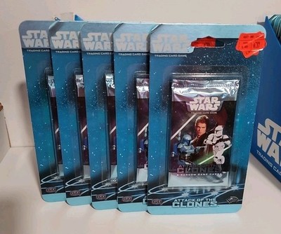 2001 Star Wars Cards TCG CCG ATTACK OF THE CLONES Sealed Hanger Pack 5 Cards X5