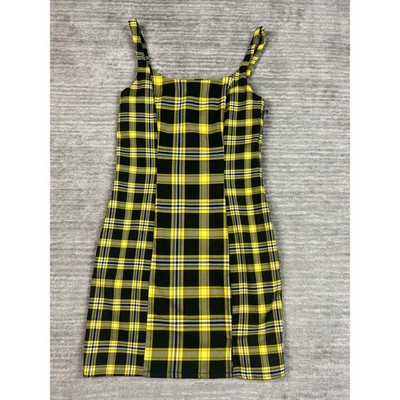 H&M Divided Dress Womens S Yellow Plaid 90s Clueless Square Neck Mini Sleeveless
