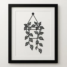 Minimalist Hanging Plant – 3D Line Art Print on 8x10 Matte Board Black Botanical