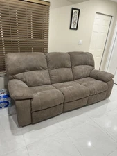 3-Seat Electric  Reclining Sofa – Brown/Taupe Mix with USB Ports