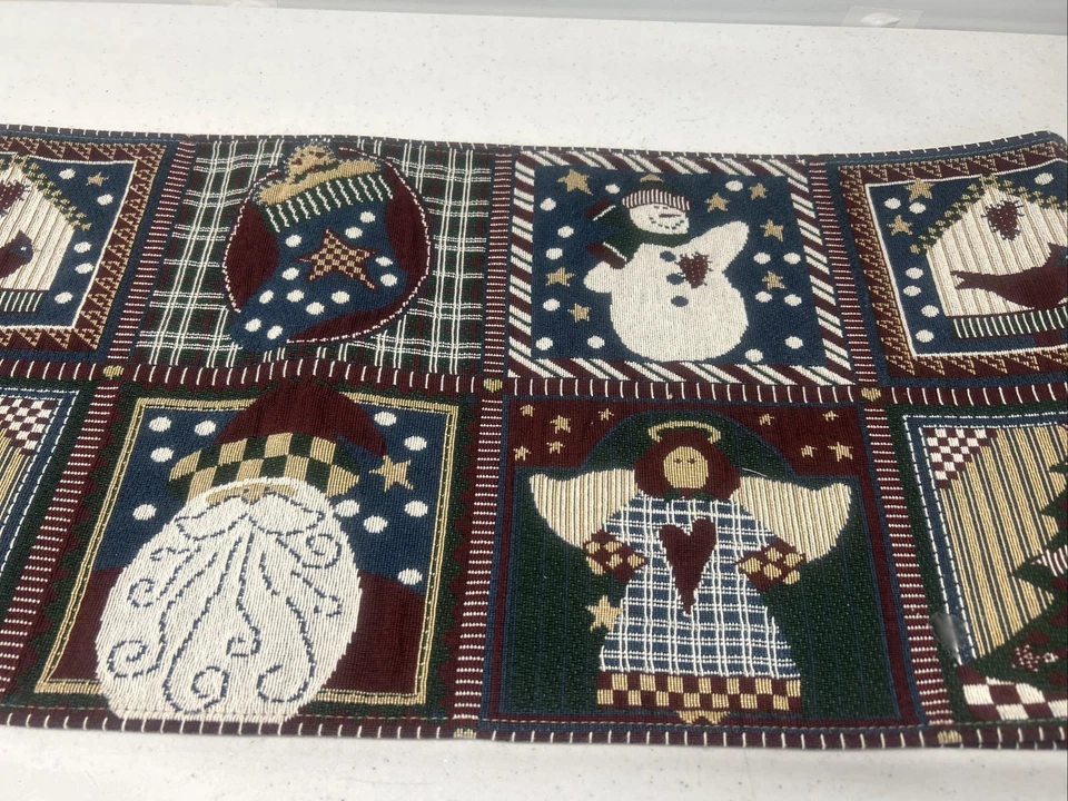 Vintage Christmas Table Runner Village Tapestry Woven Tassel 82” Long. - Image 4 of 4