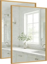 2-Pack 22"x30" Brushed Gold Vanity Mirrors, Modern Brass Deep-Set Frame