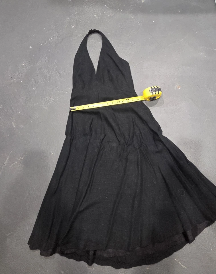 Late 1960's Black Halter MARYLIN Dress In Linen Beverly Paige W 28" - Image 4 of 4