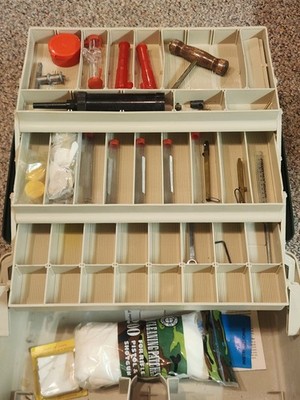 Muzzleloader Tackle Box Accessory Lot   Powder Measure, Cappers, Bore Butter,...