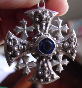 Antique Religious .950 Silver Pendant Jerusalem Crusader Cross Large Pendant 2.5