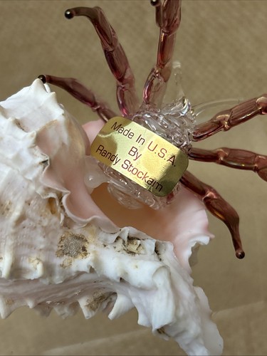 Pink Art Glass Sea-Life Sculpture Hermit Crab Genuine Murex Shell 4” Beach - Picture 8 of 9