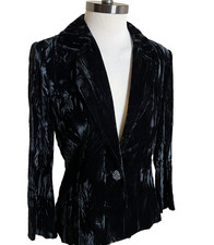 St. John Couture Size 8 Crushed Velvet Silk Jacket Black Beaded Embellished