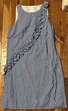 London Times Blue White Gingham Ruffle Shift knee length Dress 10 Sleeveless