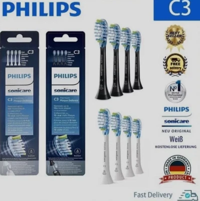 PHILIPS SONICARE C3-4PACK 4/8x Philips Sonicare C3 Optimal Premium Plaque Brush Heads HX9044 Black/White