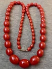 Old  Rare Carved Maroon  Baltic Amber  Necklace