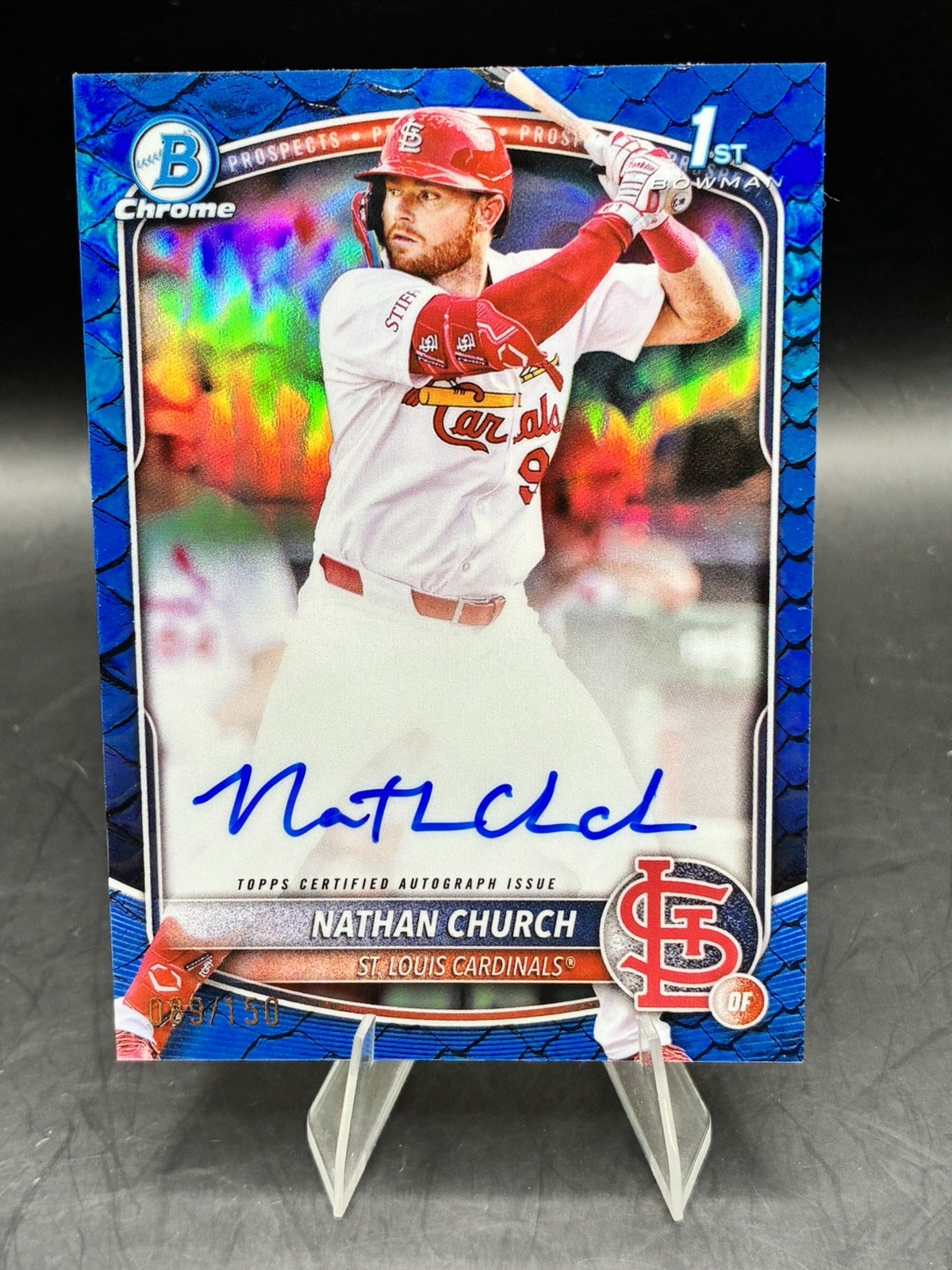NATHAN CHURCH 2025 BOWMAN CHROME 1ST AUTOGRAPH TRUE BLUE REPTILIAN AUTO /150