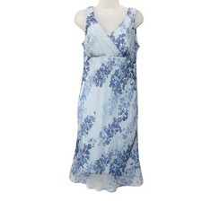 Jonathan M Sleeveless V-Neck Blue Floral Babydoll Dress 90s Fairy Romantic