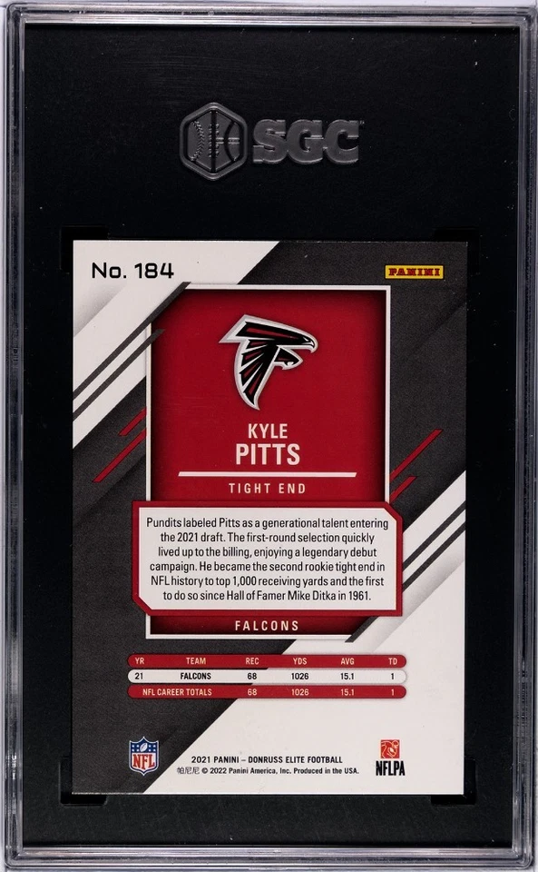2021 Panini Elite Football Kyle Pitts Rookie #184 08/10 SGC 9.5 SSP ATLANTA  - Image 2 of 2