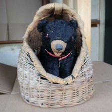Vintage Old Steiff  Bear Found in Folk Art Wicker Basket