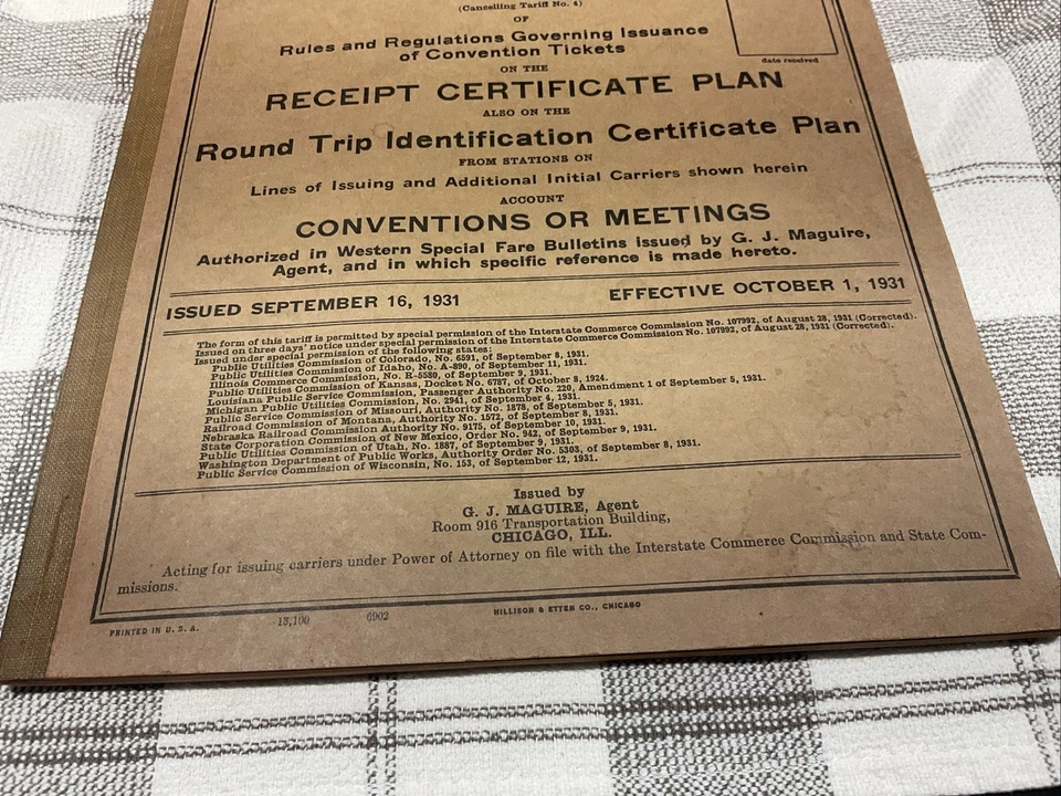 Vintage 1931 railroad tariff certificate plan - Image 2 of 4