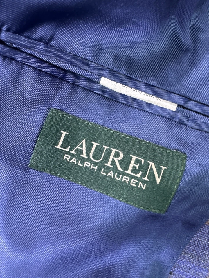 Ralph Lauren Blazer Sport пальто 40R синий клетку костюм куртка шерсти шелк лен - Изображение 4 из 4