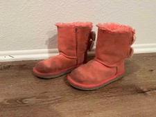 UGG Kids Boots Size 13 Pink Shearling Bow Back Pre-Owned Needs Wash