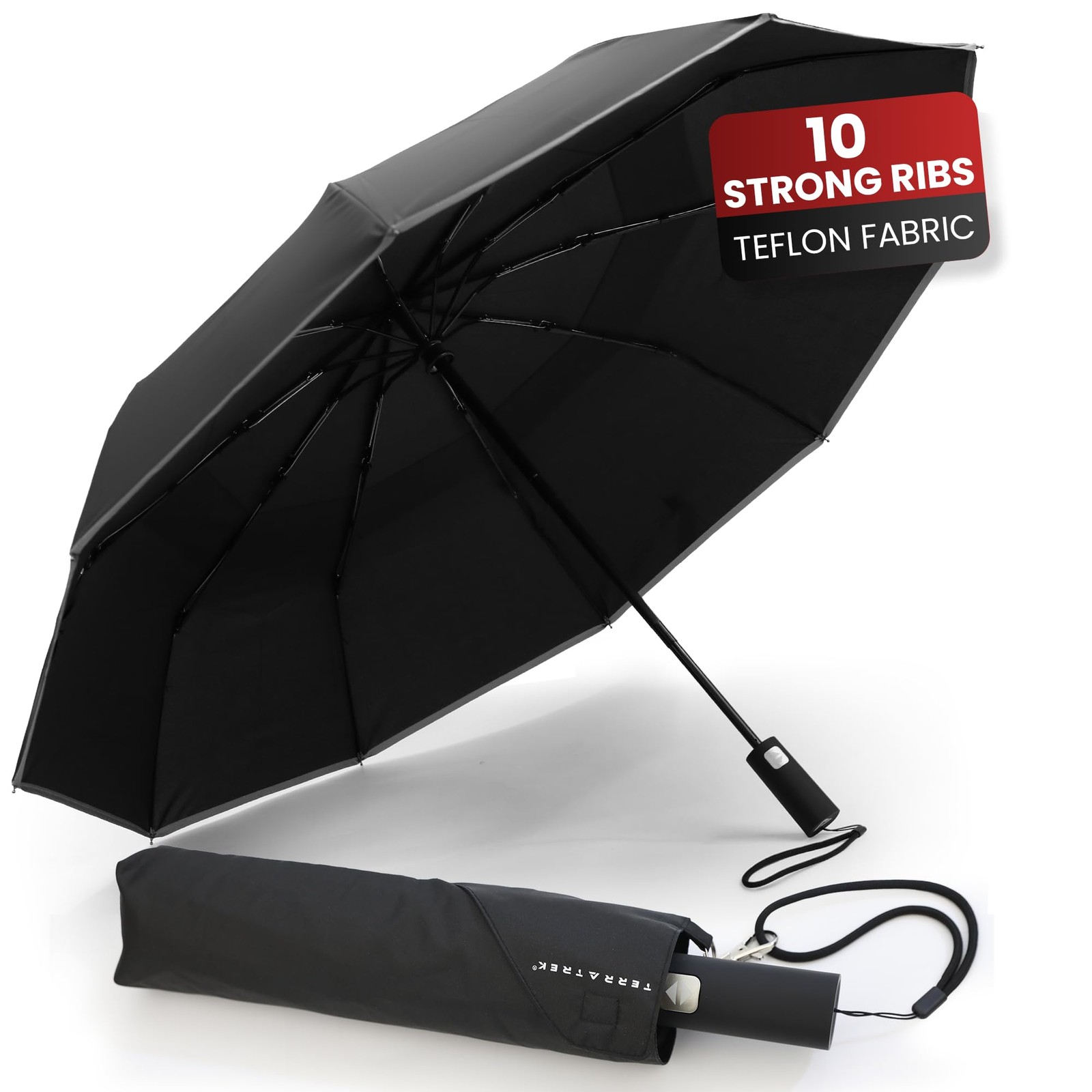TERRATREK Travel Umbrella: Strong Fibreglass Windproof Umbrella – Compact,