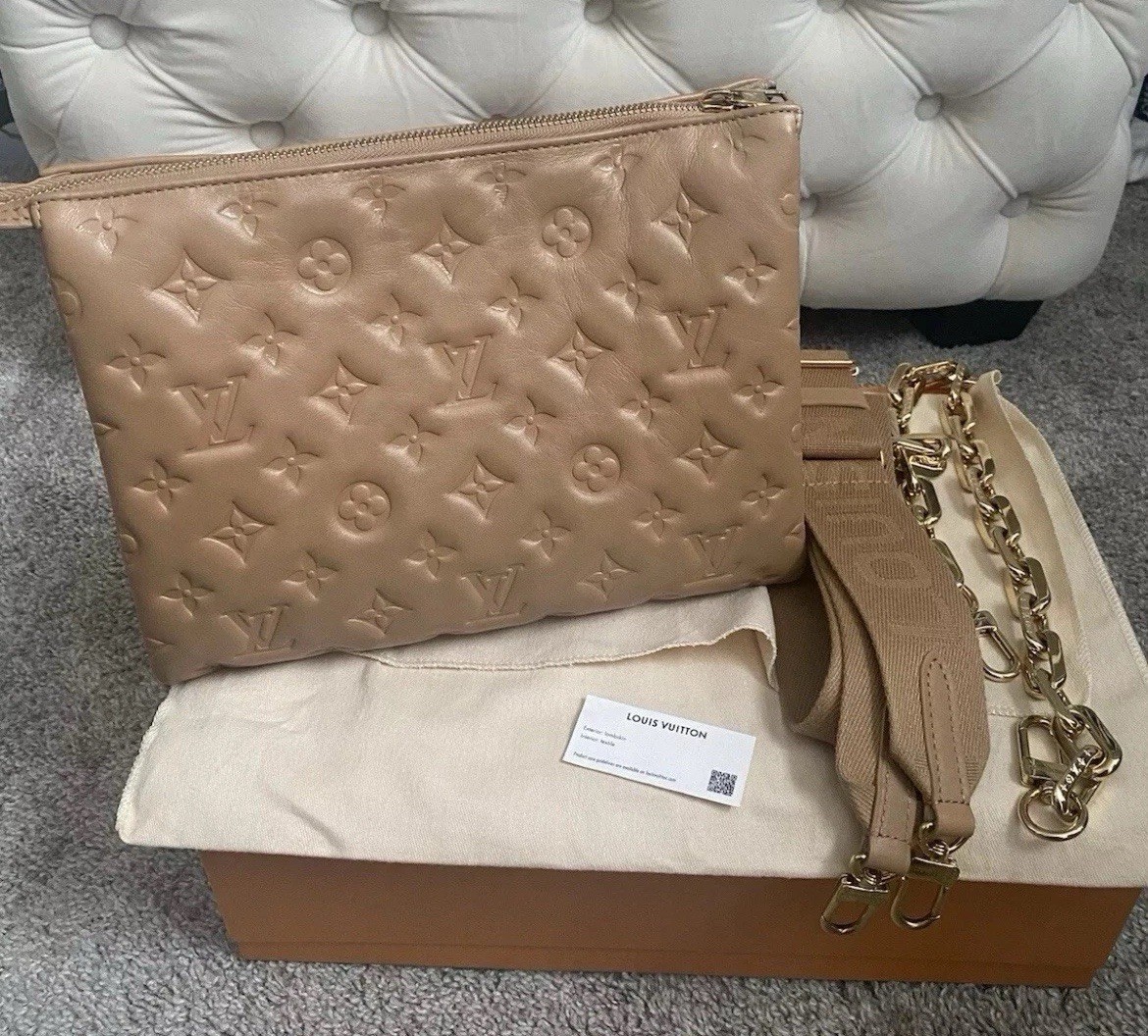 NWT Louis Vuitton Lv Coussin PM mongram embossed lambskin shoulder bag Camel