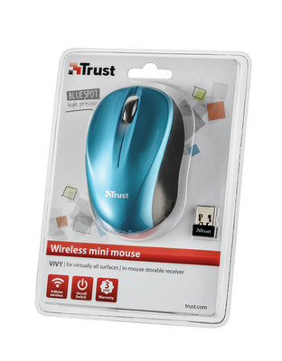 Trust (18479) blaue kabellose optische Kompaktmaus - 600 DPI - 3 Tasten - 2,4 GHz