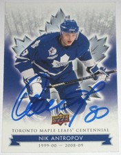 NIK ANTROPOV SIGNED 2017 UPPER DECK TORONTO MAPLE LEAFS CENTENNIAL CARD AUTO!!