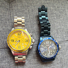 2x Insignum Titanos Herren Quarz Chronograph Armbanduhr Edelstahl gelb blau