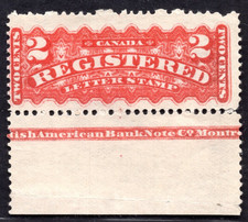 CANADA 1875 SCOTT #E1b REGISTRATION STAMP, TWO CENTS, ROSE-CARMINE COLOR