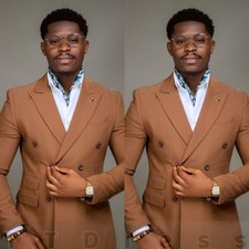 Men Suits Double Breasted Peak Lapel Blazer Formal Jacket Wedding Business Sets